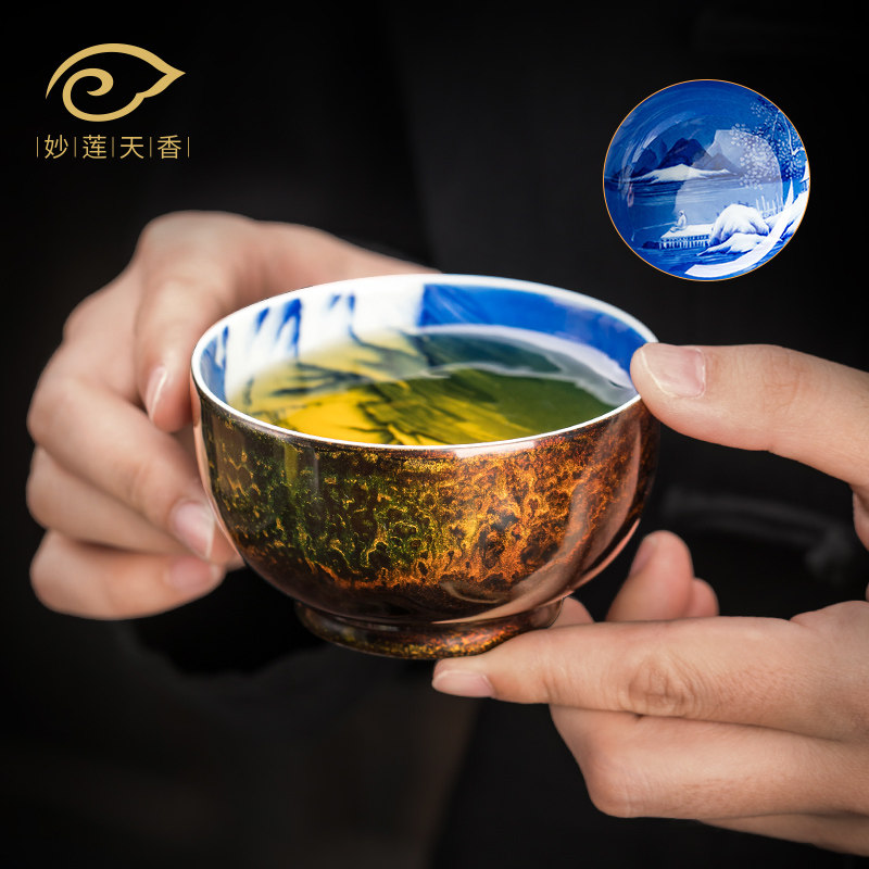 妙莲天香林剑军大师手绘雪景垂钓茶杯高档大漆主人杯单杯个人专用