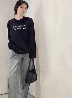 正品2024冬新品棉亚麻舒适肌理斑驳印花长袖T恤衫MBD4TEE011