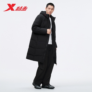 特步中长款羽绒服男2025年冬季新款运动保暖防风外套975429640127