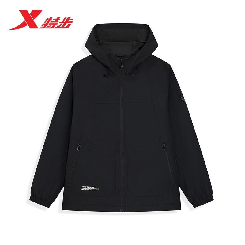 特步保暖风衣男2025年冬季新款男装运动上衣防风外套975429160212