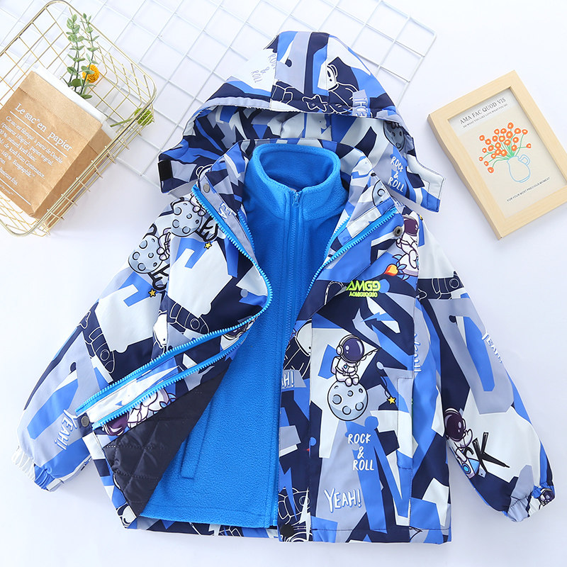 男童秋冬加棉外套2026新款儿童冬装加绒加厚可拆卸三合一冲锋衣潮