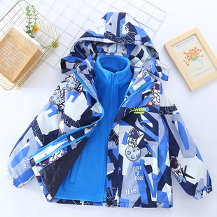 男童秋冬加棉外套2026新款儿童冬装加绒加厚可拆卸三合一冲锋衣潮