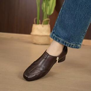 高档软底软面软面休闲皮鞋 女英伦风时尚 真皮豆豆鞋 2025新款