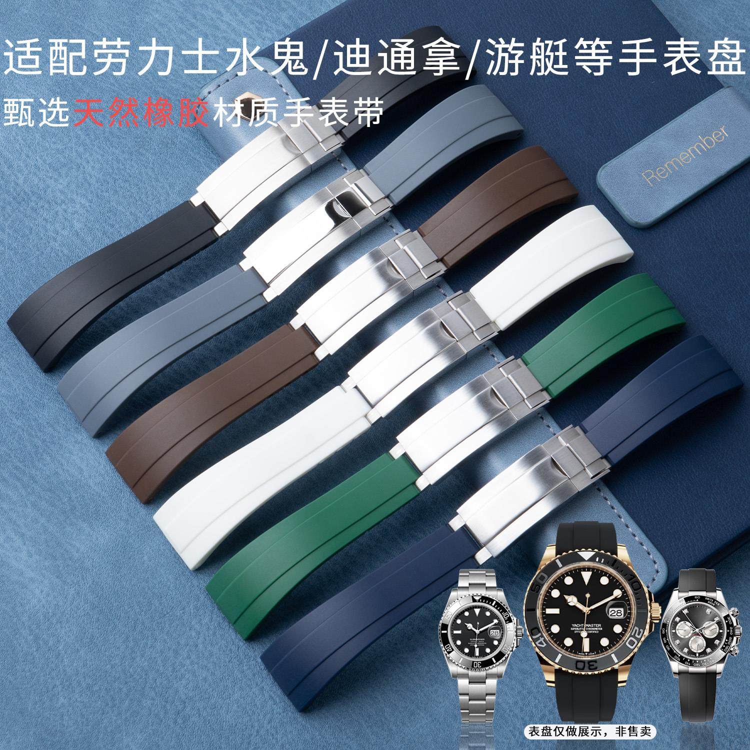 适用劳力士黑绿水鬼迪通拿游艇日志橡胶原装款微调手表带2021mm