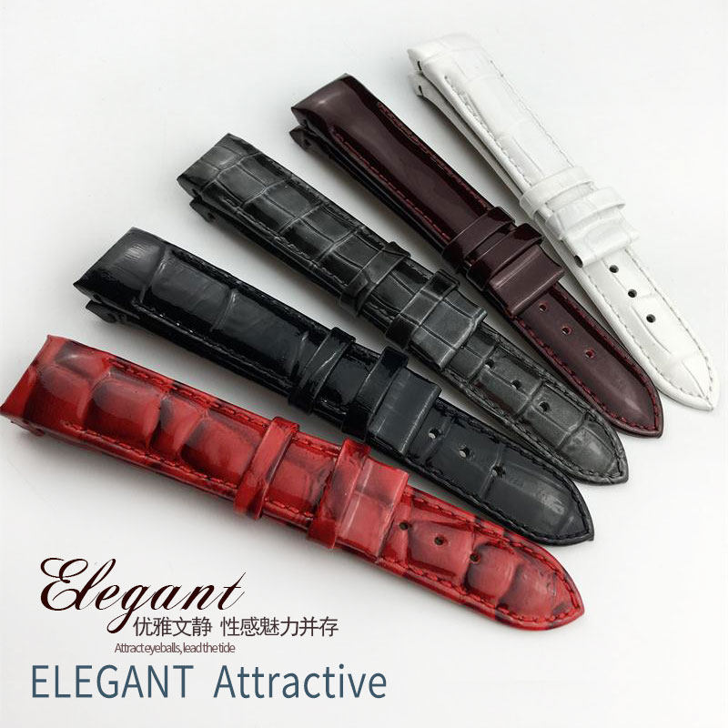 真皮表带适用天梭1853库图女款T035 弧形接口酷图T035207红色18mm