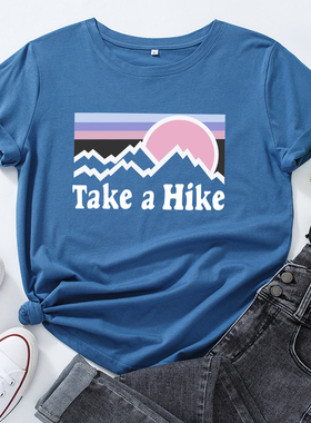 欧美女装Women T-shirt宽松薄款创意风景印花短袖t恤女