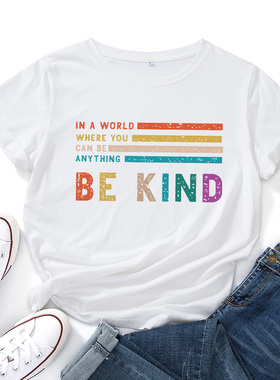 现货欧美女装Women T-shirt纯棉宽松薄款短袖圆领t恤创意字母女