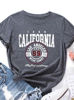 欧美女装Women T-shirt纯棉宽松薄款短袖圆领t恤女字母数字印花