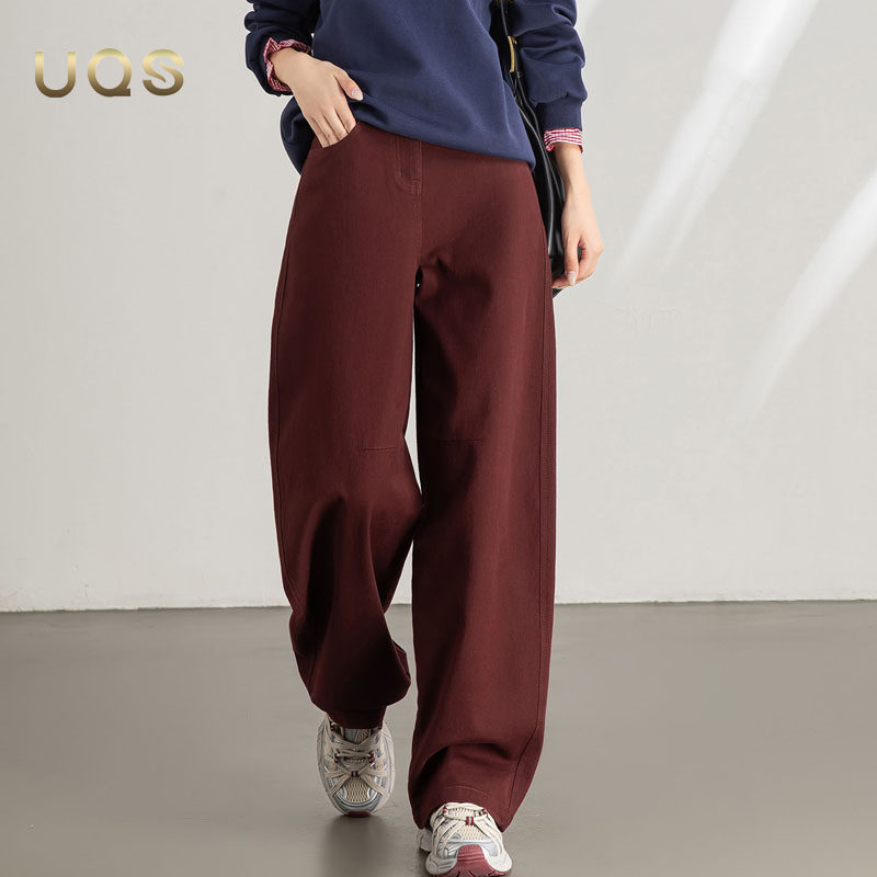 UQS大码休闲阔腿裤女秋季2025年新款百搭高腰宽松垂感显瘦弯刀裤