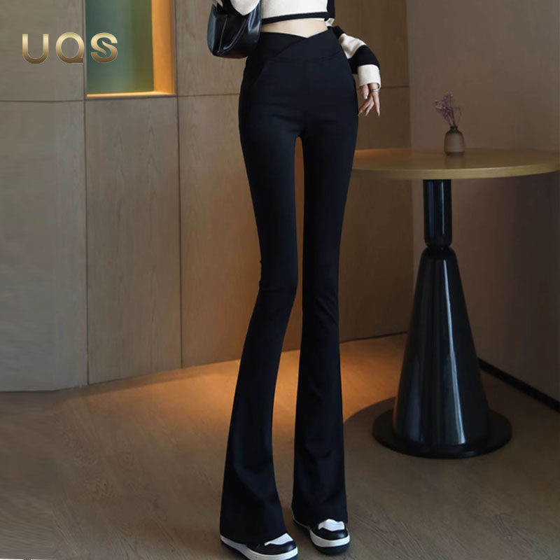 UQS黑色小个子休闲裤女春秋新款2026时尚简约修身垂感显瘦微喇叭