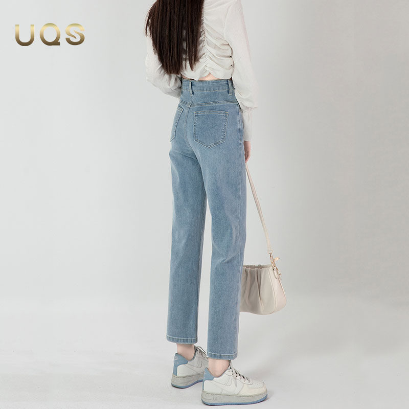 浅蓝色直筒牛仔裤女2025新款高腰显瘦小个子九分裤时尚百搭烟管裤