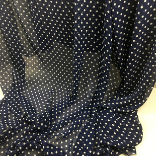 老骨头深蓝水玉波点圆点雪纺布料柔软垂顺抗绉连衣裙衬衣面料包邮