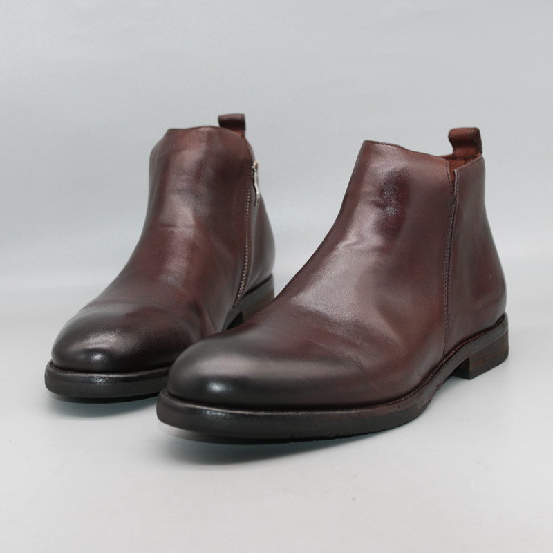 HORSESKIN HIGH-END PICK UP LEAK FOREIGN TRADE GENUINE LEATHER MENS BOOTS COWHIDE BOTTOM GOODYEAR RETRO BUSINESS CHELSEA BOOTS MENS ANKLE BOOTS