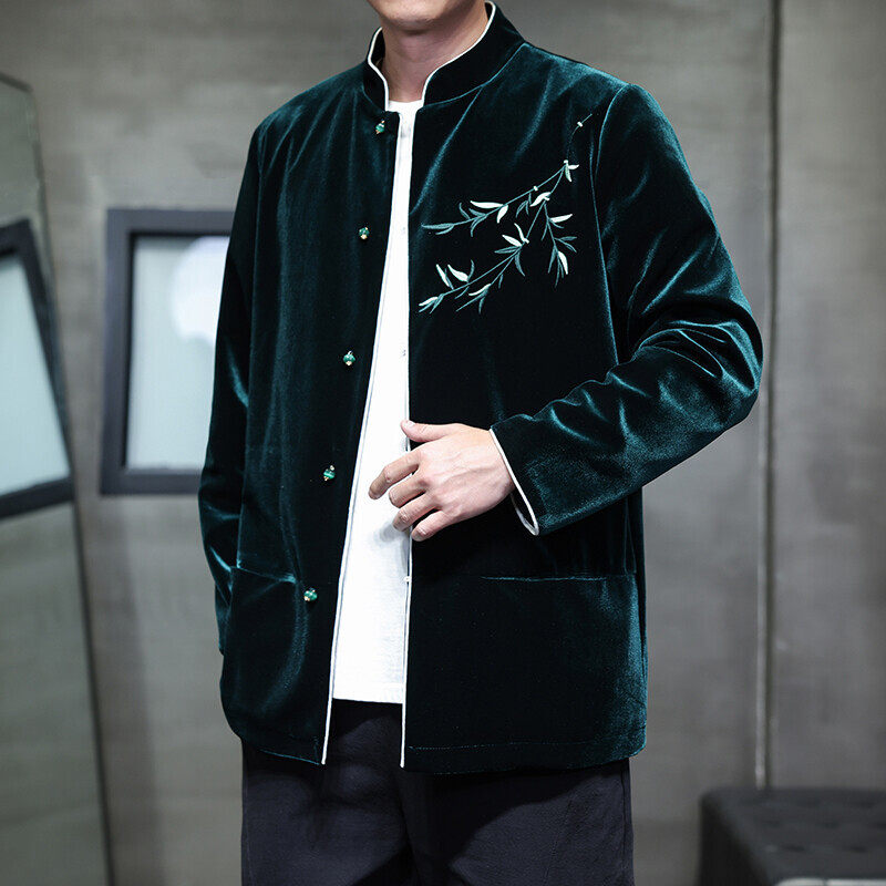 秋冬中国风男装刺绣唐装夹克外套大码金丝绒活动演出服主持人男装,男装,中山装,淘宝优惠券,粉丝福利购,淘宝优惠卷