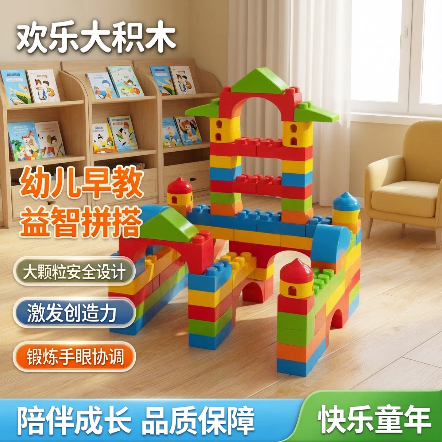 儿童玩具欢乐大积木幼儿早教塑料益智拼插建构大颗粒拼搭积木砖块