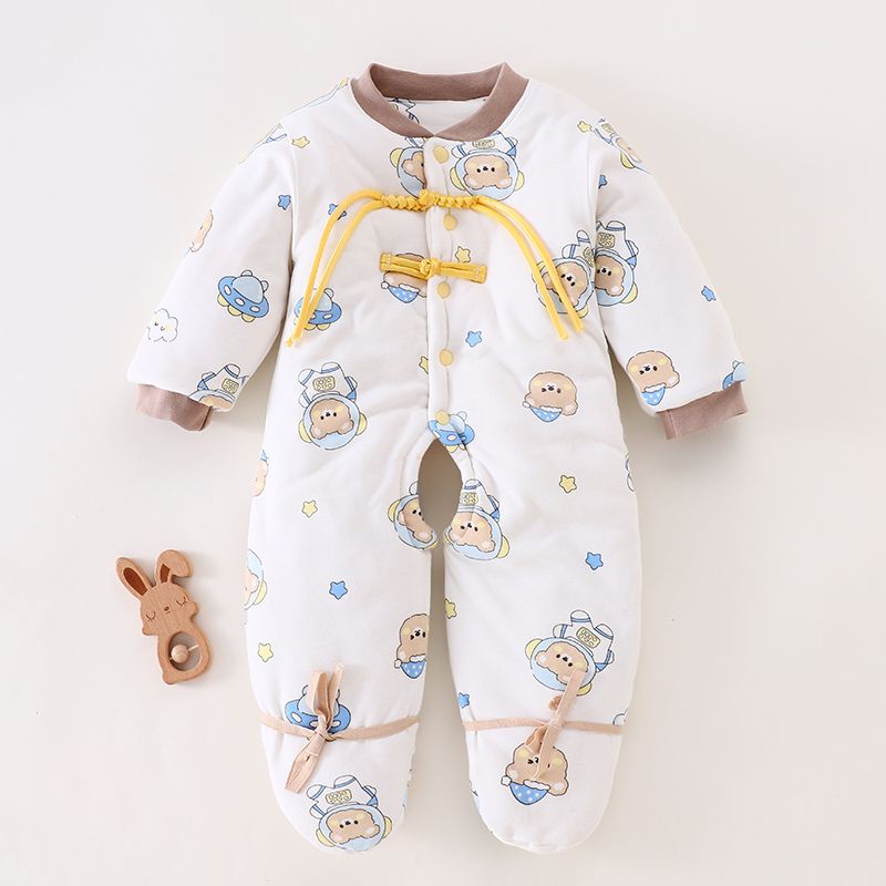 400克棉花衣开档包脚连脚外出新生儿衣服婴儿冬季加厚过冬连体衣