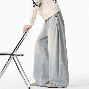 STREET蓝色条纹阔腿牛仔裤 风直筒宽松裤 男士 美式 子 秋冬新款 INXX