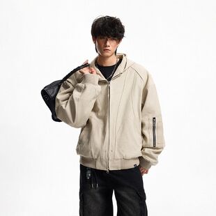 潮牌男美式 新款 复古宽松百搭拉链连帽夹克外套 STREET秋冬季 INXX