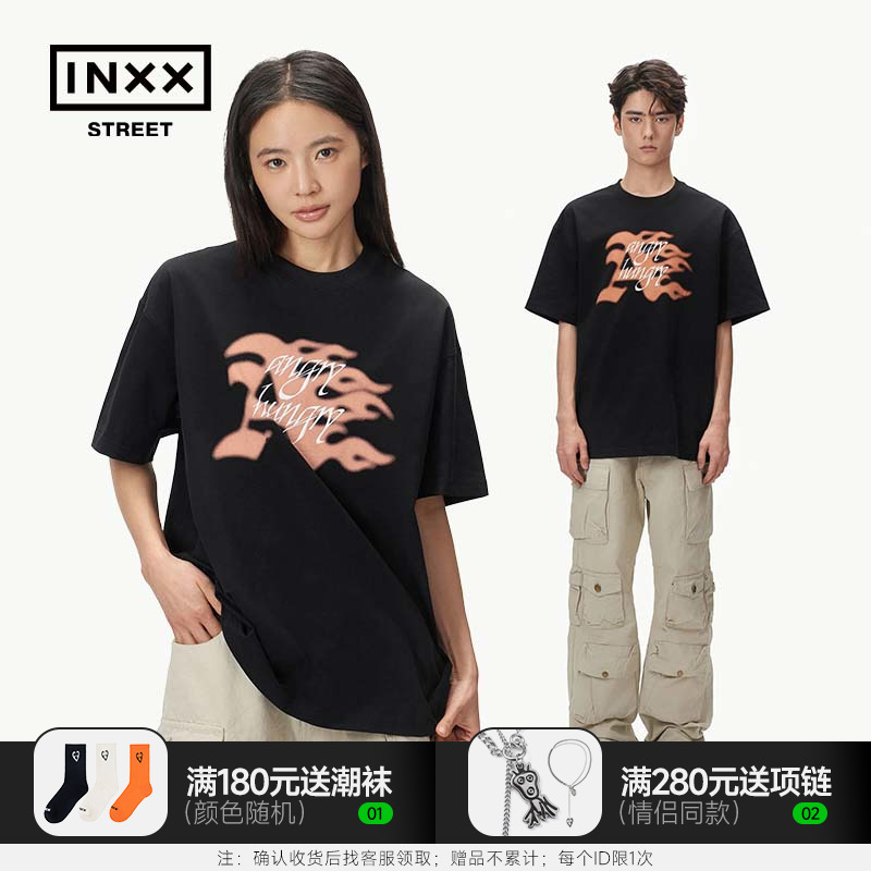 [inxx street]ANGRY HUNGRY潮牌字母印花T短袖t恤圆领24夏新品黑l 男装 T恤 原图主图