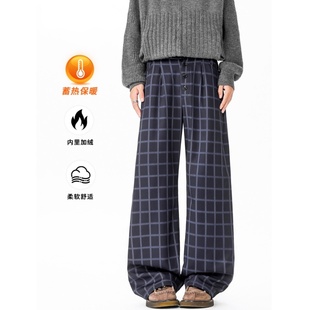 宽松阔腿保暖休闲裤 复古格子加厚男女冬季 STREET重磅美式 INXX