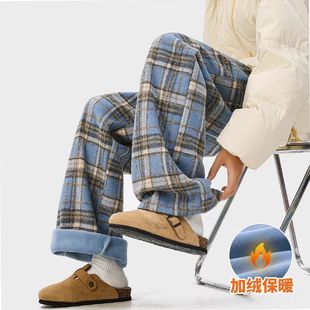子男秋冬百搭设计感垂感保暖阔腿裤 INXX STREET慵懒感格子休闲裤