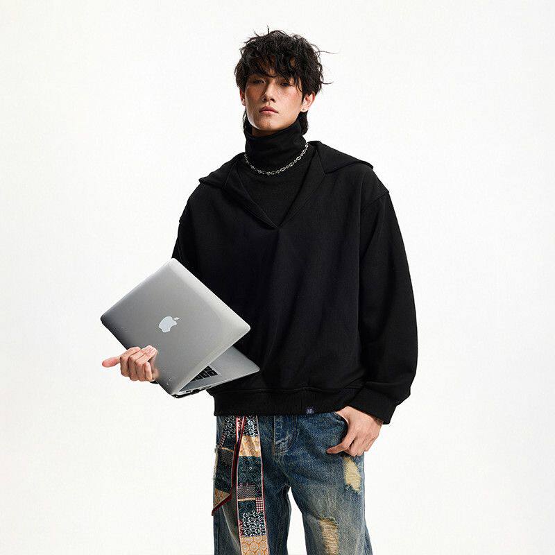 秋冬季深V高领长袖卫衣