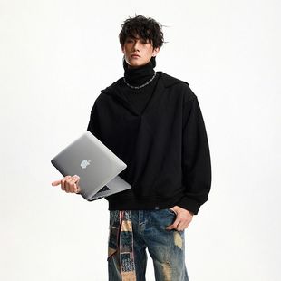 深V高领长袖 秋冬季 卫衣 STREET潮牌宽松加厚连帽假两件男装 INXX