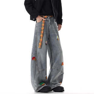 STREET美式 设计感裤 复古刺绣毛巾弯刀牛仔裤 秋冬新款 子 男士 INXX