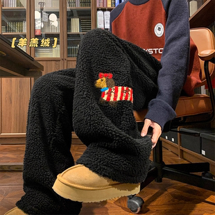 直筒长裤 INXX 新款 子男女冬季 STREET腊肠狗刺绣加绒加厚休闲裤