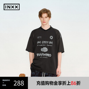 XRF2010941 INXX 甲骨文印花短袖 T恤面料拼接设计上衣男女同款