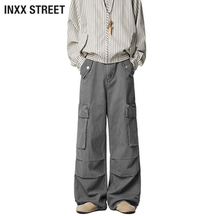 STREET咖色纯棉直筒宽松阔腿工装 休闲裤 牛仔裤 秋冬新款 男士 INXX