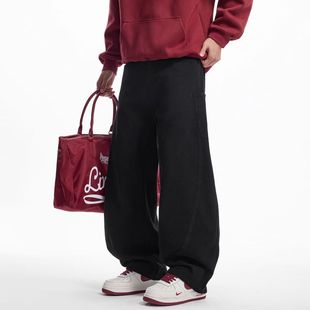 STREET美式 水洗宽松弯刀裤 黑色复古阔腿牛仔裤 秋冬新款 男士 INXX