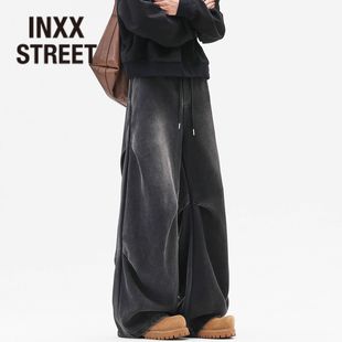 潮牌男加绒美式 新款 褶皱工装 裤 INXX 宽松直筒休闲裤 STREET秋冬季