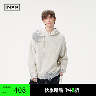 XRF3061252 INXX 撞色拼接针织衫 流苏挂线设计连帽上衣男女同款