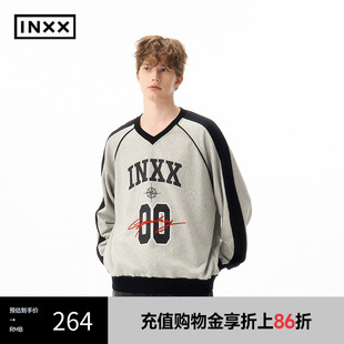XRF1100542 INXX 潮牌灰黑撞色卫衣字母印花刺绣上衣男女同款