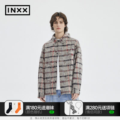 【INXX】Standby 潮牌春新品宽松休闲格纹长袖衬衫情侣XME1040248