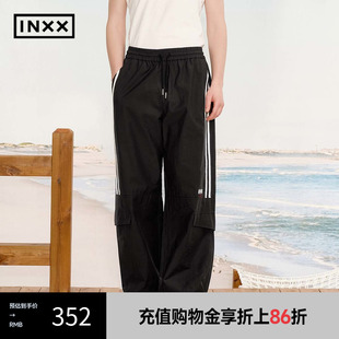 情侣XRF2230834 INXX 街头风飞机刺绣休闲裤 错位撞色织带长裤