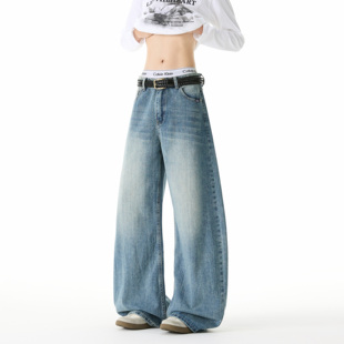 STREET复古水洗蓝色弯刀牛仔裤 风宽松长裤 男士 美式 秋冬新款 INXX