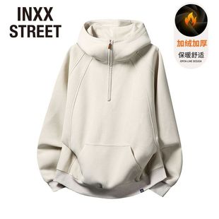 男女款 半拉链连帽卫衣冬季 立领红色上衣加绒保暖 STREET美式 INXX