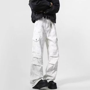 男士 秋冬新款 宽松潮流工装 INXX 休闲长裤 扎染牛仔裤 裤 STREET美式