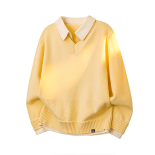 帅气 内搭宽松针织衫 INXX STREET老钱风假两件V领毛衣男秋冬打底衫