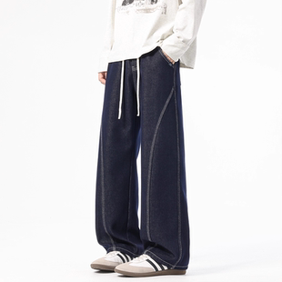 男士 原色加绒弯刀牛仔裤 冬季 新款 INXX 抽绳宽松直筒裤 STREET美式