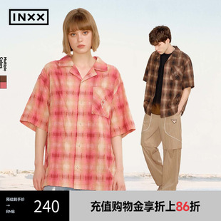 撞色爱心立体包针绣衬衣XRF2040861 INXX 剪花格纹面料短袖 衬衫