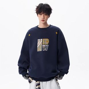 圆领外套字母设计感宽松上衣 立体绣卫衣男女秋季 INXX STREET美式