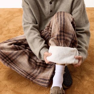 STREET美式 休闲百搭卫裤 潮牌加绒毛呢格子棉裤 秋冬季 男女款 INXX