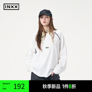 拼布上衣情侣XRF3011264 INXX 潮牌字母刺绣长袖 T恤撞色插肩袖