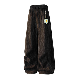 STREET美式 潮牌宽松抽绳带小花卫裤 格纹直筒休闲裤 秋季 男士 INXX