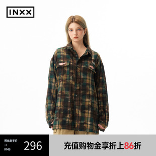 上衣男女同款 泼墨水洗长袖 INXX XRF1040742 潮牌做旧格子衬衫