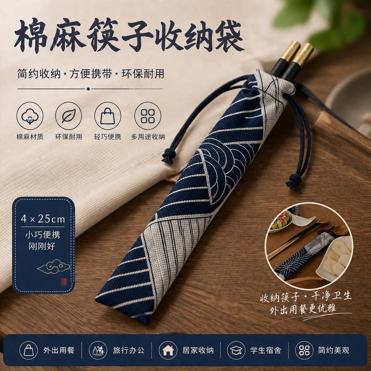 筷子包便携餐具日式布袋子收纳口袋吸管梳子勺子礼品袋棉麻包装袋