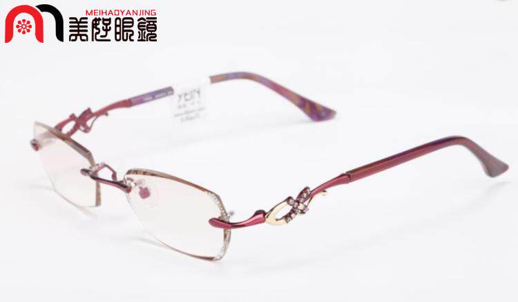 美好眼镜 正品韩国YEIN魅影无框切边镶钻近视眼镜8245 时尚女款